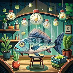 Alewife fish amiable sits room Light Bulbs vector