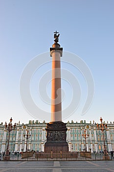 Alexander column and the beautiful historic street lamps
