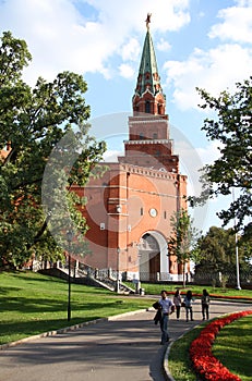 Alexander Garden and Borovitskaya Tower of Moscow Kremlin, Russia