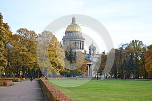 Alexander Garden and St.Isaacs Cathedral in autumn day