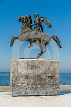 Alexander the Great statue over blue sky, Thessaloniki, Greece