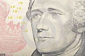 Alexander Hamilton face on ten dollar bill macro, 10 usd, united
