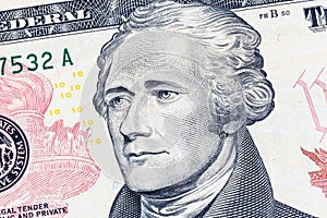 Alexander Hamilton portrait on 10 US dollar bill
