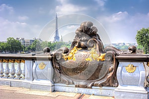 Alexander III bridge and Eiffel Tower, Paris, France