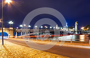 The Alexander III bridge at night. Paris, France