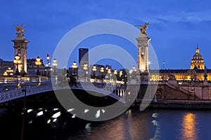 The Alexander III bridge at night. Paris, France