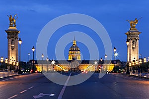 The Alexander III bridge at night. Paris, France