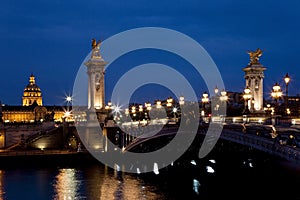 The Alexander III bridge at night. Paris, France