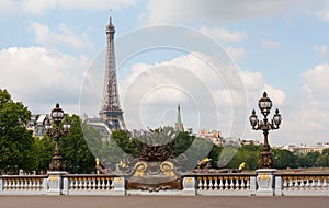 Alexander III bridge in Paris with Eiffel Tower