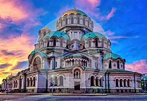 Alexander Nevsky Cathedra at sunset in Sofia