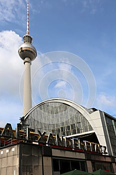 Alexander platz train station and the very tall television tower