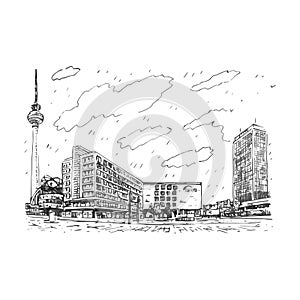 Alexanderplatz. Berlin, Germany. Vector outline illustration