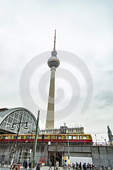 Alexanderplatz train station with Fernsehturm TV tower