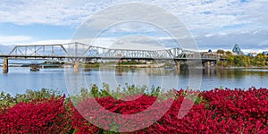 Alexandra Bridge. Autumn red leaves scenery in Ottawa, Ontario, Canada