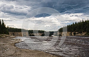 Alexandra Falls tumble 32 meters over the Hay River, Twin Falls Gorge Territorial Park Northwest territories, Canada.