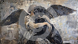 Alexandre Benois' painting depicting an angel hugging a labrador retriever