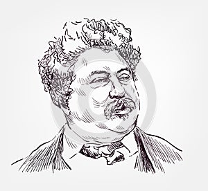 Alexandre Dumas sketch style vector portrait isolated