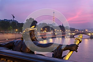 Alexandre iii bridge and eiffel tower