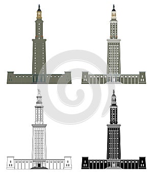 Alexandria lighthouse colored in front view.