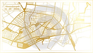 Alexandroupoli Greece City Map in Retro Style in Golden Color. Outline Map