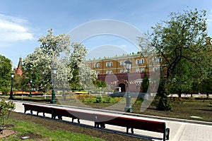 Alexandrovsky garden. Park in the center of Moscow.