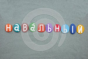 Alexei Navalny,  name of the Russian opposition leader name composed with colored stone letters