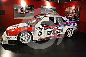 Alfa Romeo 155 DTM historic car on display in the Automobile Museum of Turin (Italy) intitolato a Gianni Agnelli