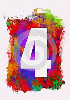 set of white numbers on multicolored acrylic painting background, digital illustration, four photo