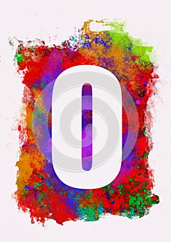 set of white numbers on multicolored acrylic painting background, digital illustration, zero photo