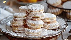 Alfajores traditional argentina sweet cookies on a table