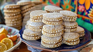 Alfajores traditional argentina sweet cookies on a table