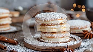 Alfajores traditional argentina sweet cookies on a table
