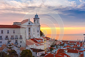 Alfama at cloudy sunrise, Lisbon, Portugal