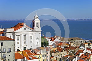 Alfama District with Santo Estevao Church and the Tagus River estuary