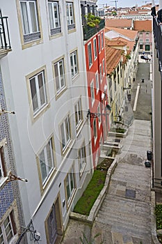 Stairs at Alfama district, Lisbon, Portugal photo