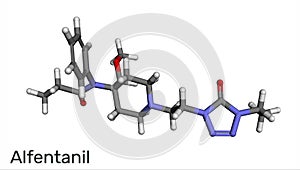 Alfentanil molecule. It is a potent short-acting synthetic opioid analgesic drug for anaesthesia in surgery. Molecule model