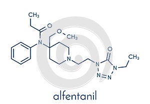 Alfentanil opioid analgesic drug molecule. Skeletal formula.