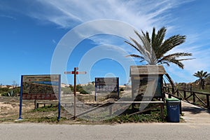 Posters with information inside the Alfonso XIII park in Guardamar del Segura, Alicante, Spain photo