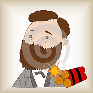Alfred Bernhard Nobel Swedish chemist inventing dynamite, engineer, illustration cartoon