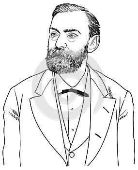 Alfred Nobel line art portrait, vector photo