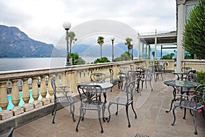 Alfresco dining area of grand hotel in Como, Italy