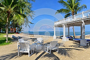 Alfresco dining area of a tropical beach resort