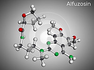 Alfuzosin molecule. It is antineoplastic agent, an antihypertensive agent, an alpha-adrenergic antagonist. Molecular model. 3D photo