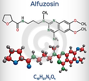 Alfuzosin molecule. It is antineoplastic agent, an antihypertensive agent, an alpha-adrenergic antagonist. Structural chemical photo