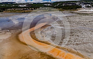 Algae-bacterial mats. Hot thermal spring, hot pool in the Yellowstone NP