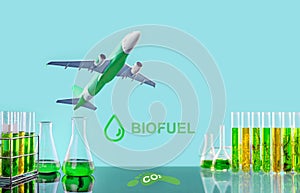 Algae fuel biofuel industry lab researching for bio-aviation fuel (BAF) to be a sustainable aviation fuel (SAF