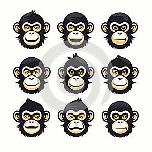 Algeapunk Chimp Face Icon Set With High-contrast Shading