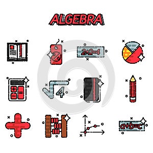 Algebra flat icons set