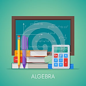 Algebra math science education concept vector poster in flat style design