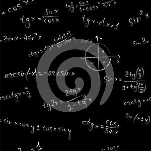 Algebra seamless vector pattern on black background